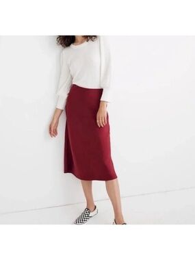 Madewell 00 deep red satin midi skirt